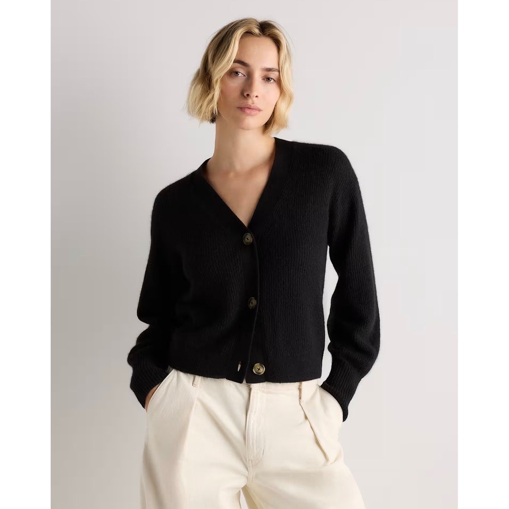 Quince Black Baby Alpaca-Wool Cropped Cardigan XL